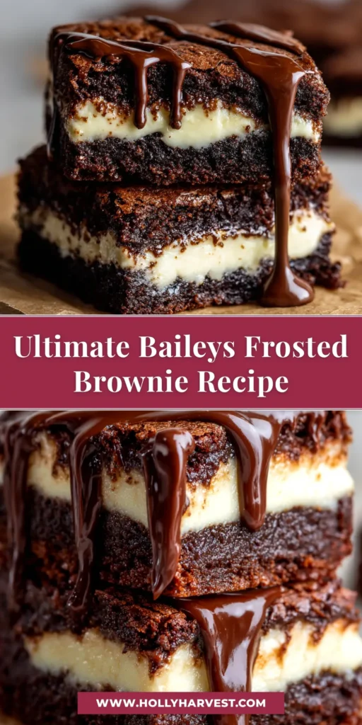 Baileys Buttercream Brownies: The Ultimate Fudgy Recipe 3 A stack of thick, fudgy Baileys Buttercream Brownies on a plate. The brownies have a rich chocolate base and are topped with a generous layer of creamy Baileys Irish Cream frosting.