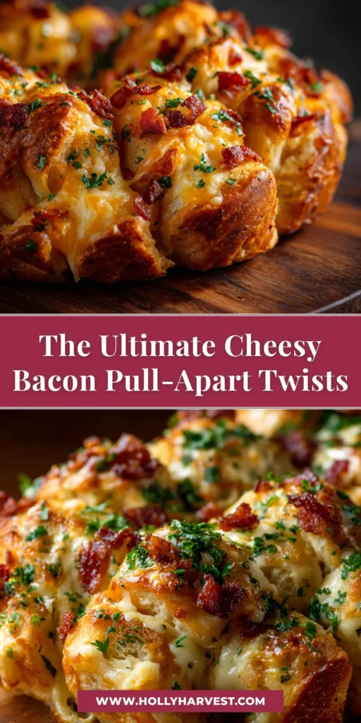 A platter of golden-brown Cheesy Bacon Pull-Apart Twists, ready to be served as a delicious party appetizer.