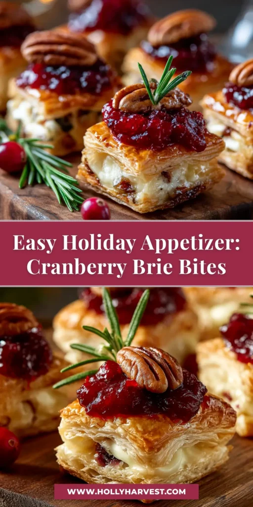 A platter of golden-baked cranberry brie bites, topped with chopped nuts and fresh rosemary. The perfect easy holiday appetizer.