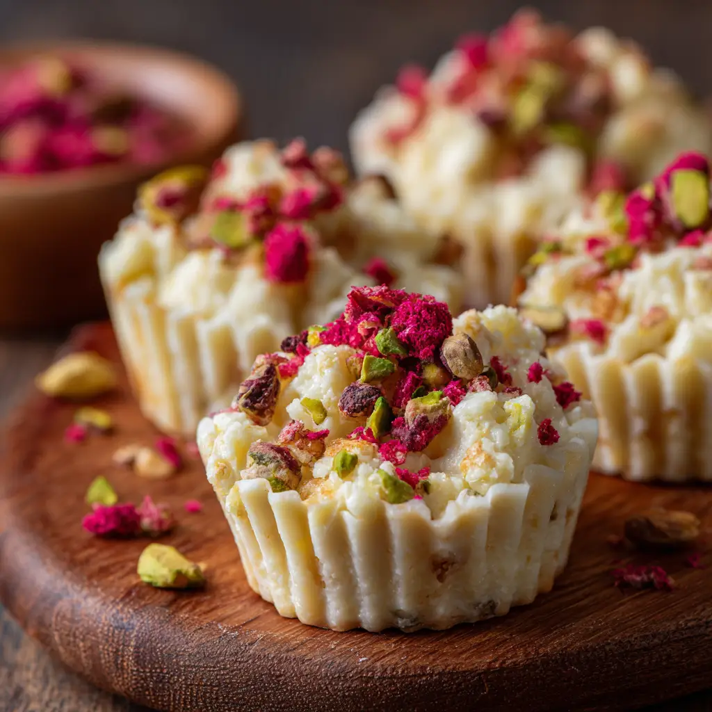 A festive scene with White Christmas Crackles arranged on a plate next to holiday decorations, showcasing an easy holiday treat.