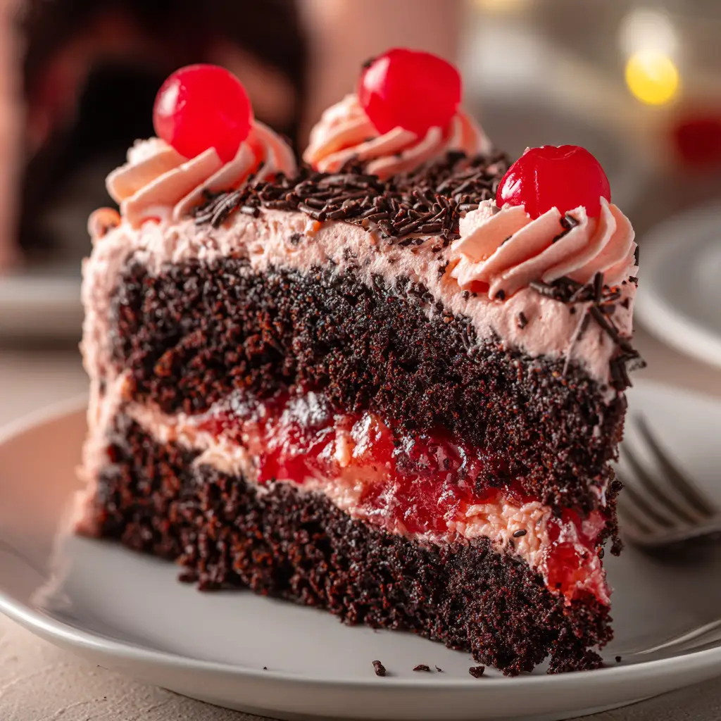 A beautiful shot of the Cherry Dr Pepper Cake being drizzled with a sweet, pink cherry and soda glaze.