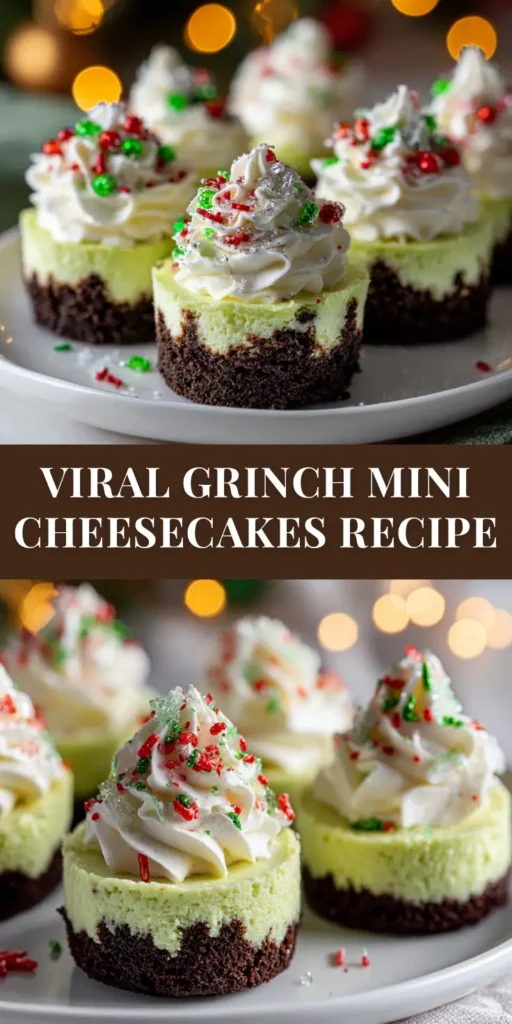 Grinch Mini Cheesecakes (The Best Festive Recipe!) 4 A platter of festive Grinch Mini Cheesecakes, bright green with a single red heart on top, perfect for a Christmas party.