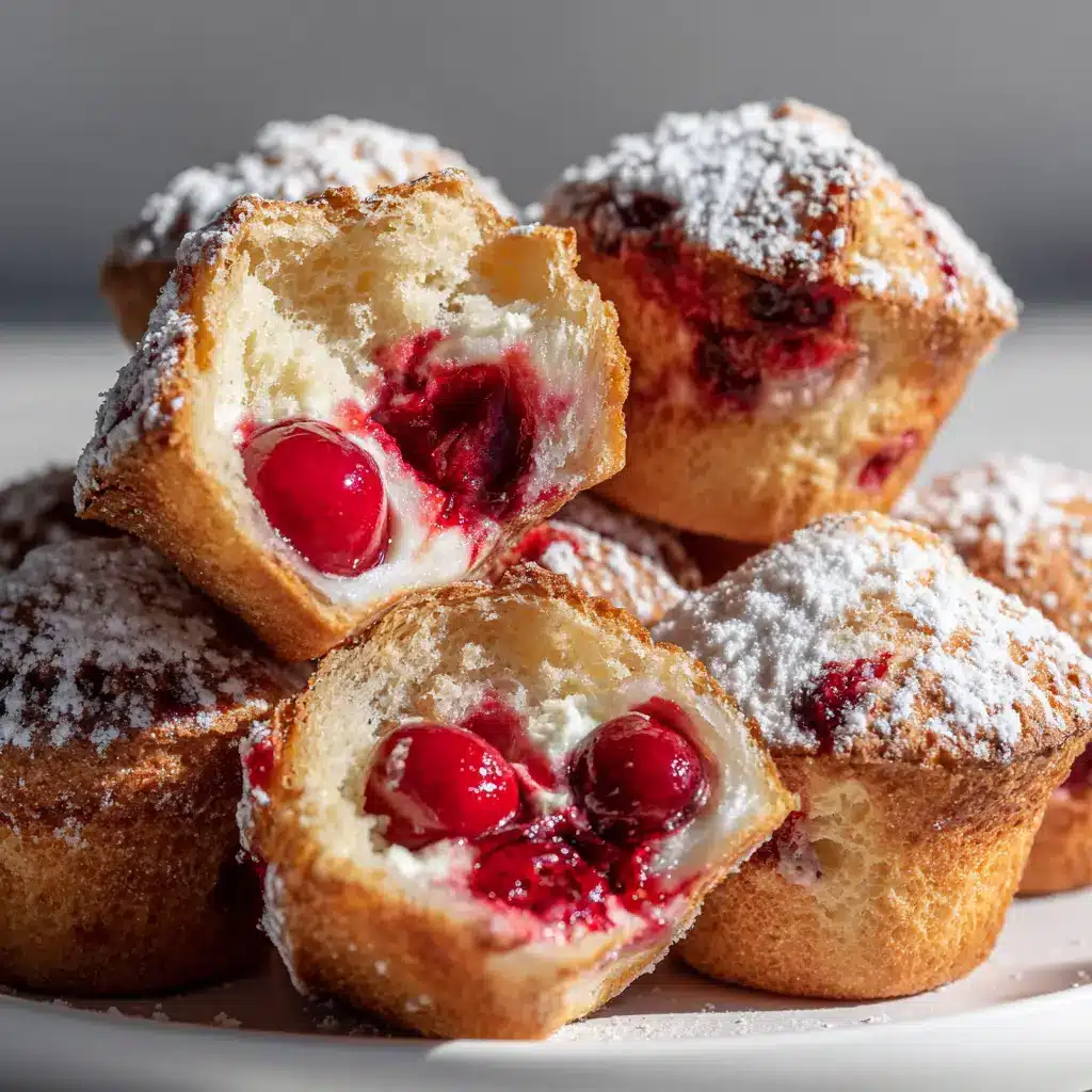 Cherry Cheesecake Crescent Muffins: The Easiest 4-Ingredient Treat! 2 A close-up shot of several freshly baked cherry cheesecake crescent muffins arranged beautifully on a rustic wooden board.