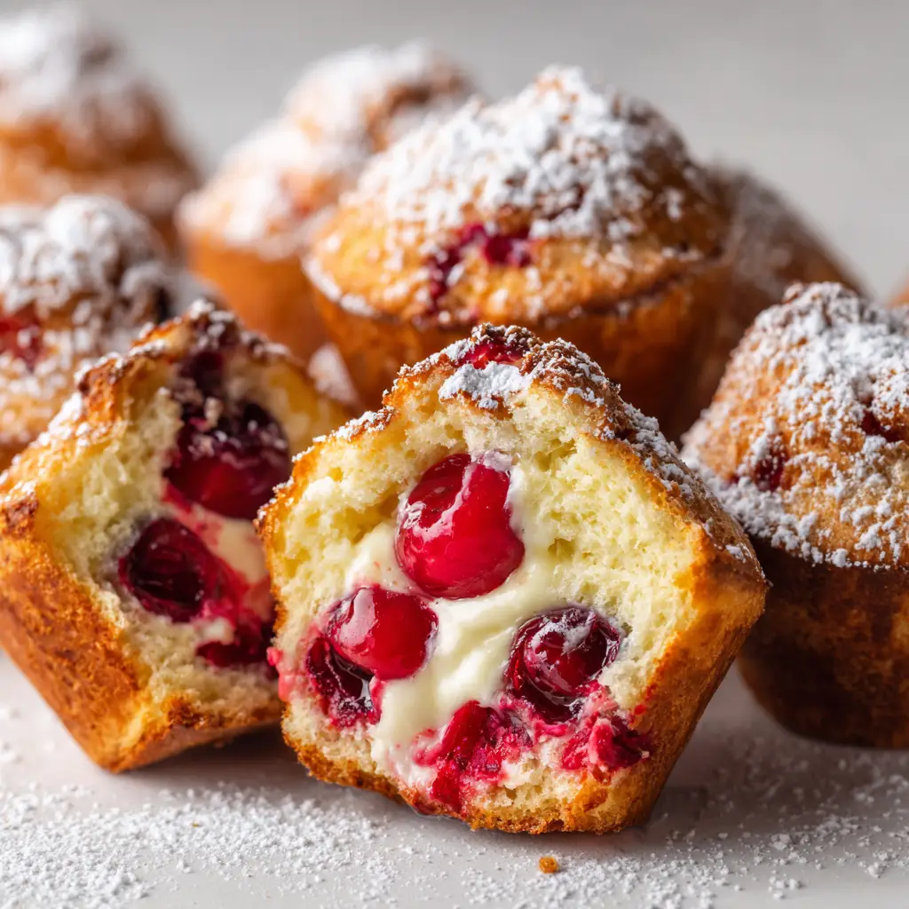 Cherry Cheesecake Crescent Muffins: The Easiest 4-Ingredient Treat! 1 An overhead view of cherry cheesecake crescent muffins being prepared in a muffin tin before baking, showing the dough, cream cheese, and cherry layers.
