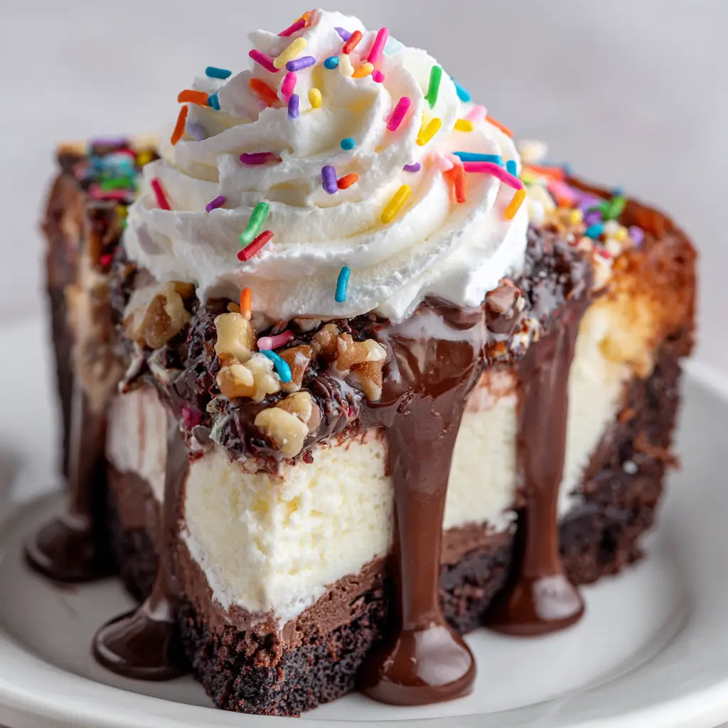 Hot Fudge Sundae Brownie: The Ultimate Gooey Dessert 1 A warm, gooey brownie being topped with a large scoop of vanilla bean ice cream before the hot fudge is added.