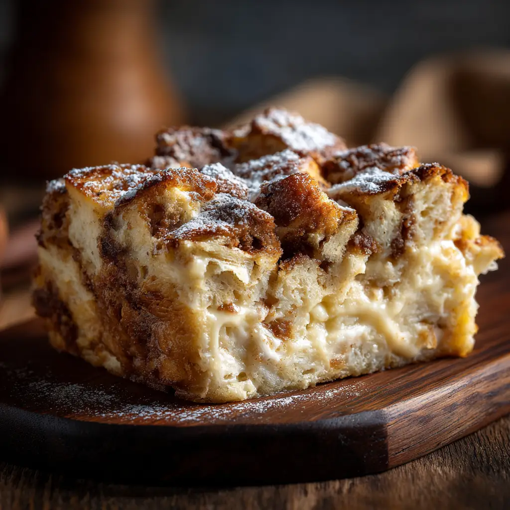 Easy Bread Pudding Recipe (Classic & Foolproof) 1 A close-up of the golden-brown baked top of a classic bread pudding, fresh out of the oven.