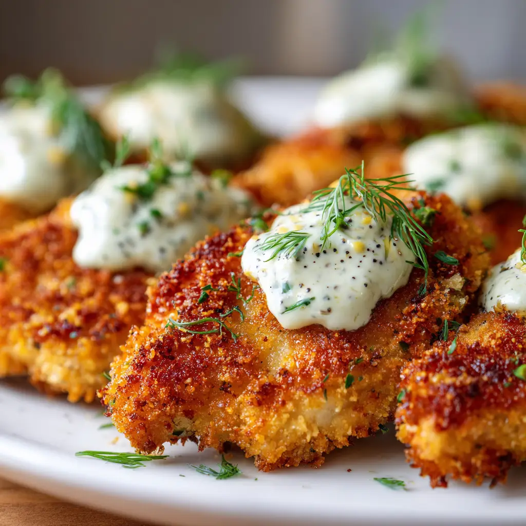 Several pieces of baked dill pickle chicken arranged on a platter, ready for a delicious weeknight dinner.