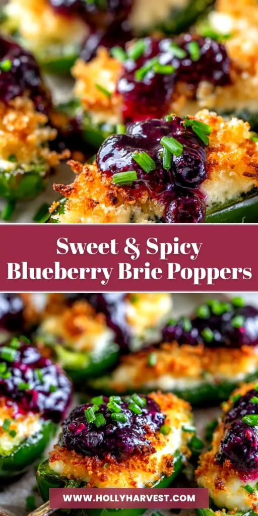 A platter of freshly baked Blueberry Brie Jalapeno Poppers wrapped in crispy bacon, ready to be served as a sweet and spicy appetizer.