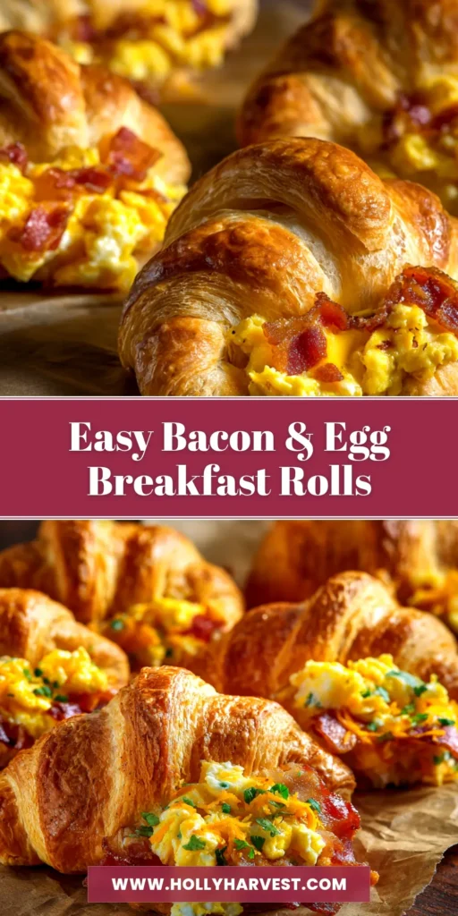 Breakfast Crescent Rolls (Easy 30-Minute Recipe) 3 A platter of golden-brown Breakfast Crescent Rolls stuffed with sausage, egg, and cheese. One roll is cut in half, showing the delicious filling.