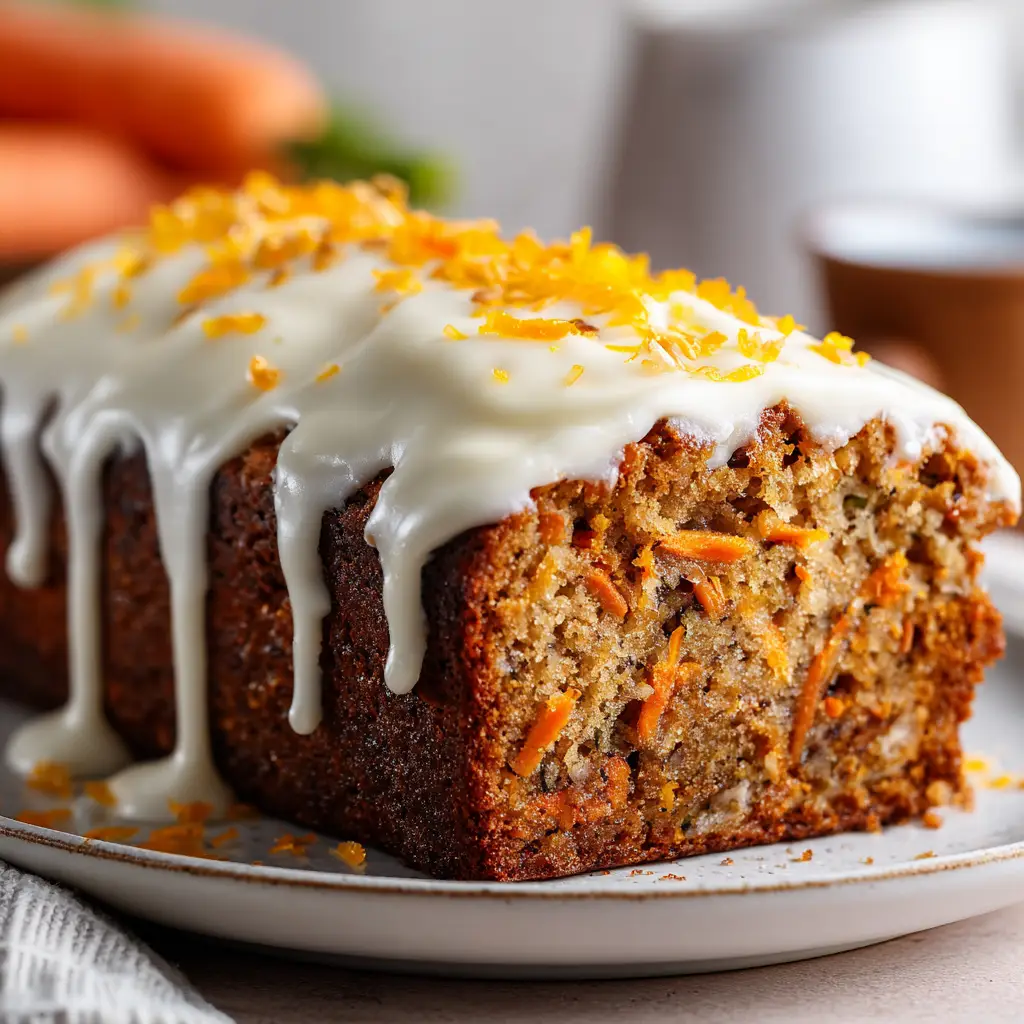 The batter for carrot cake banana bread in a glass bowl, with shredded carrots and mashed bananas clearly visible before mixing.