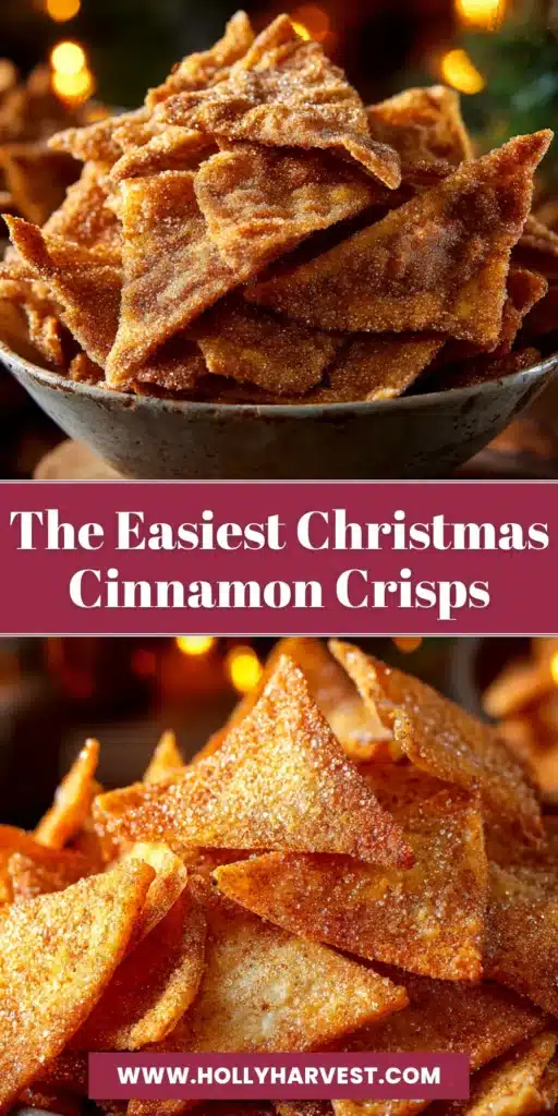 A heaping bowl of golden brown Christmas Cinnamon Crisps, dusted with sparkling cinnamon sugar and ready for a holiday party.