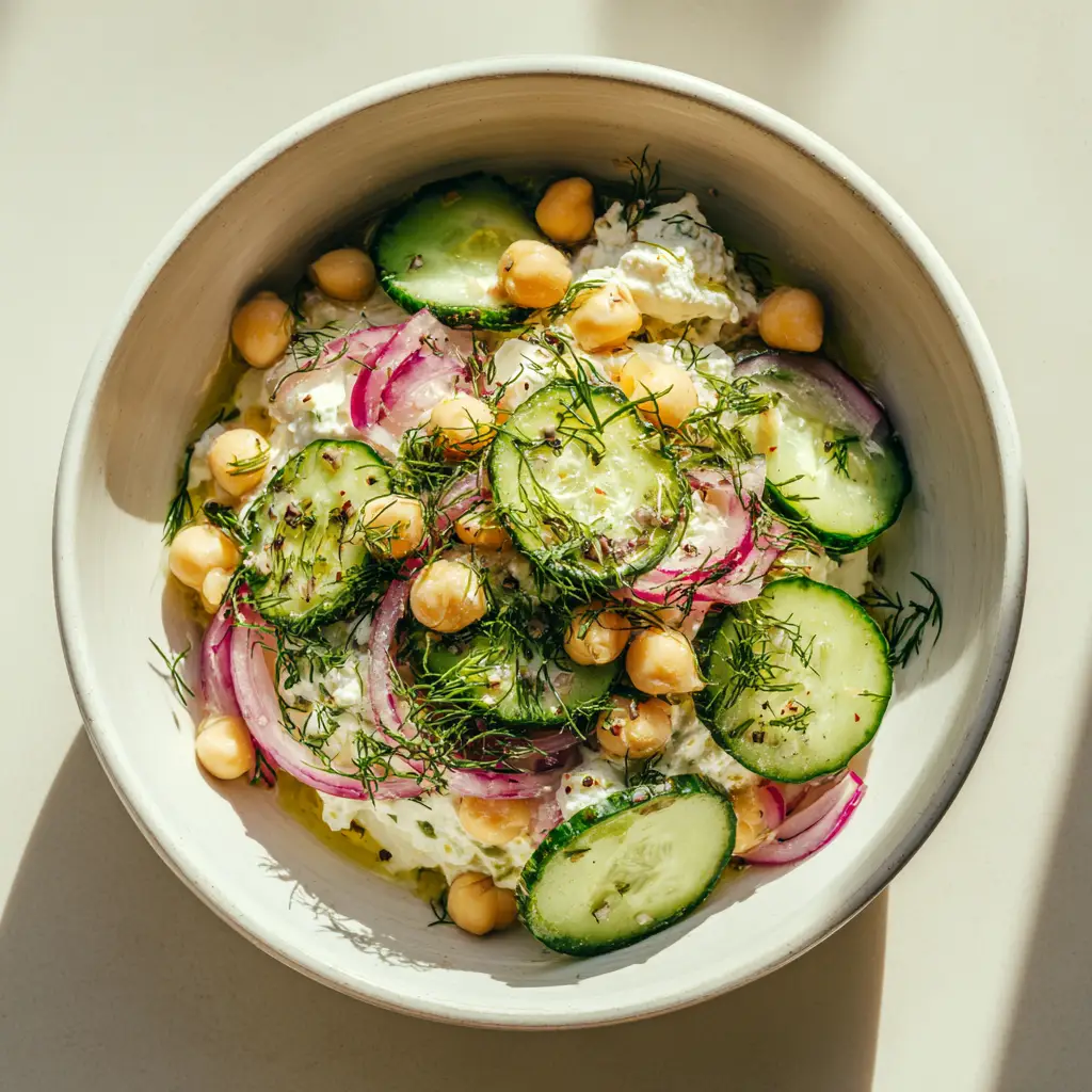 Cottage Cheese Chickpea Salad being served on whole grain bread to make a healthy lunch sandwich.
