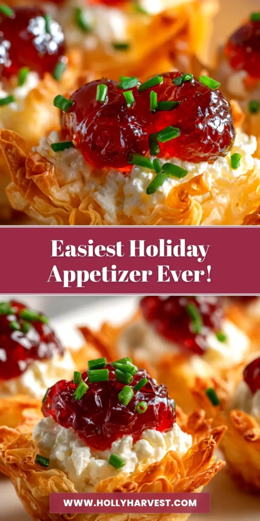 A platter of cranberry pepper jelly appetizer bites made with cream cheese in crispy phyllo shells, garnished with fresh rosemary.