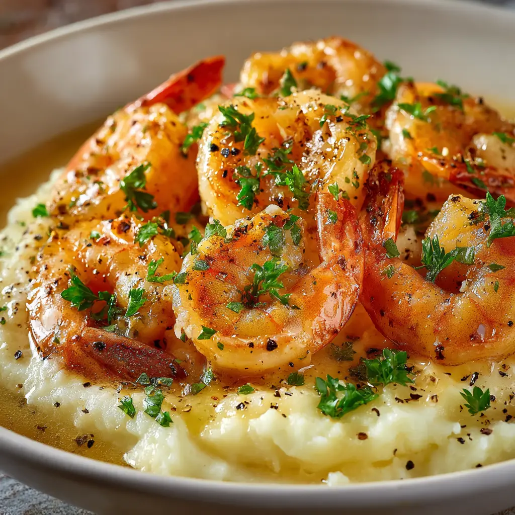 Creamy Garlic Shrimp (Ready in 20 Minutes!) 1 A spoonful of creamy garlic shrimp being lifted from a plate of pasta, highlighting the juicy shrimp and parsley garnish.