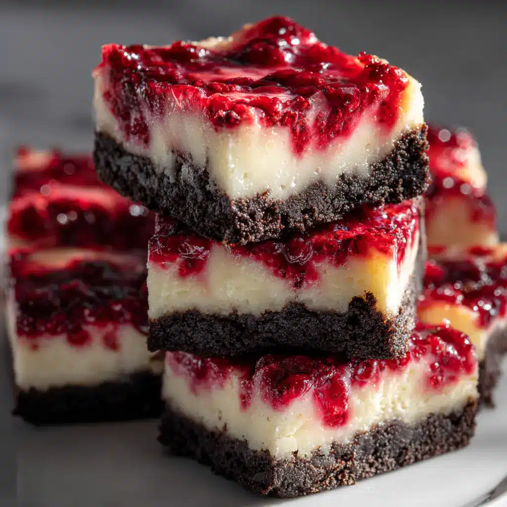 A close-up of a single white chocolate raspberry cheesecake bar on a white dessert plate, with a fork taking the first bite, revealing the creamy cheesecake texture.