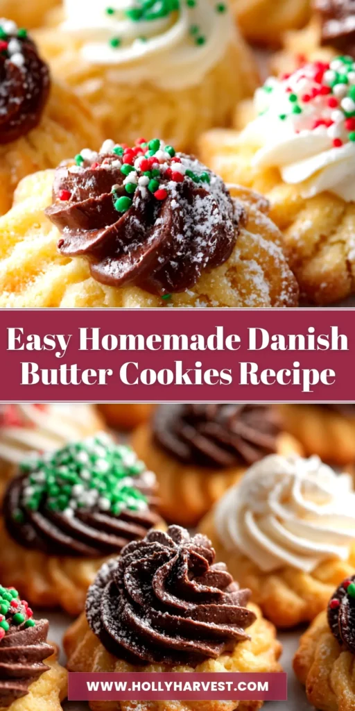 Danish Butter Cookies: The Ultimate Authentic Recipe 3 A beautiful flat lay of authentic Danish butter cookies in their classic swirl shapes, arranged in a blue tin. The perfect homemade butter cookie recipe.