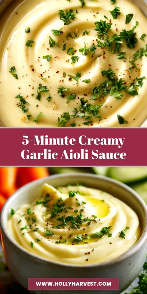 Garlic Aioli: The Best 5-Minute Recipe (So Easy!) 4 A bowl of creamy homemade Garlic Aioli with a whisk, surrounded by fresh garlic cloves and lemon slices. The perfect easy aioli recipe.