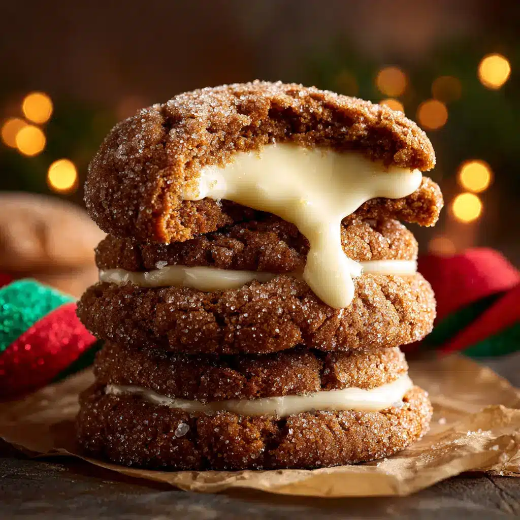 A beautiful shot of freshly baked gingerbread cheesecake cookies cooling on a wire rack, with festive decorations in the background.