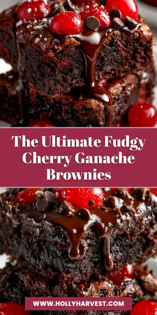 A stack of rich, fudgy cherry brownies on a plate, with one bite taken out to show the gooey center and juicy cherries. The perfect easy brownie recipe.