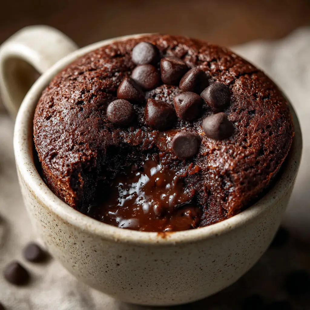 Chocolate Mug Cake: The Ultimate 3-Minute Fudgy Dessert 2 A close-up shot showing the moist, fudgy texture of the inside of the chocolate mug cake after being scooped with a spoon.