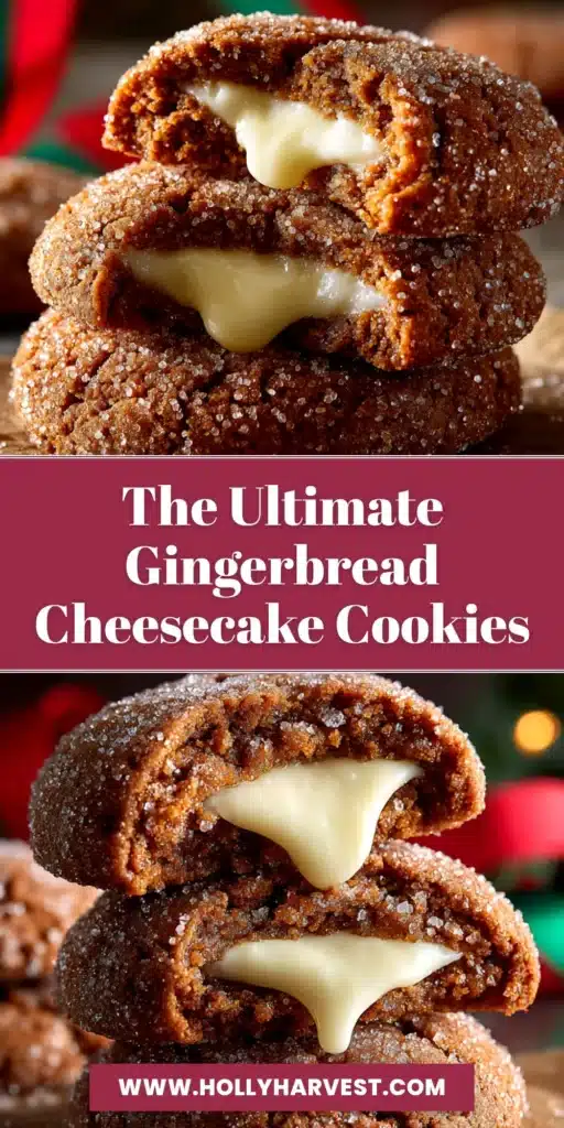 A platter of delicious Gingerbread Cheesecake Cookies, showing the spiced gingerbread cookie base and the creamy cheesecake filling. Perfect for holiday baking and Christmas parties.