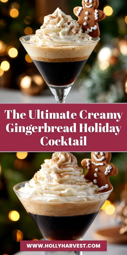A creamy Gingerbread Cocktail in a coupe glass with a gingerbread man garnish, perfect for Christmas and holiday parties.