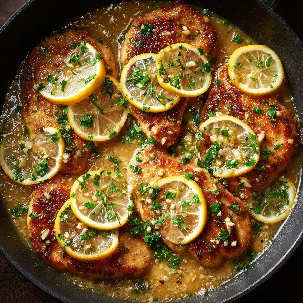 Lemon Butter Chicken Francese: A Restaurant-Quality Classic Made Easy 2 An extreme close-up overhead shot of a golden-brown chicken francese cutlet, drizzled with a vibrant lemon butter sauce and fresh herbs.