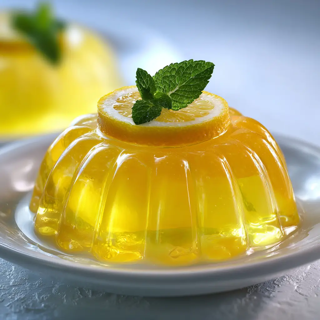 A slice of lemon gelatin on a fork, showing the jiggly, perfect texture of this homemade jello recipe. Lemons are visible in the background.