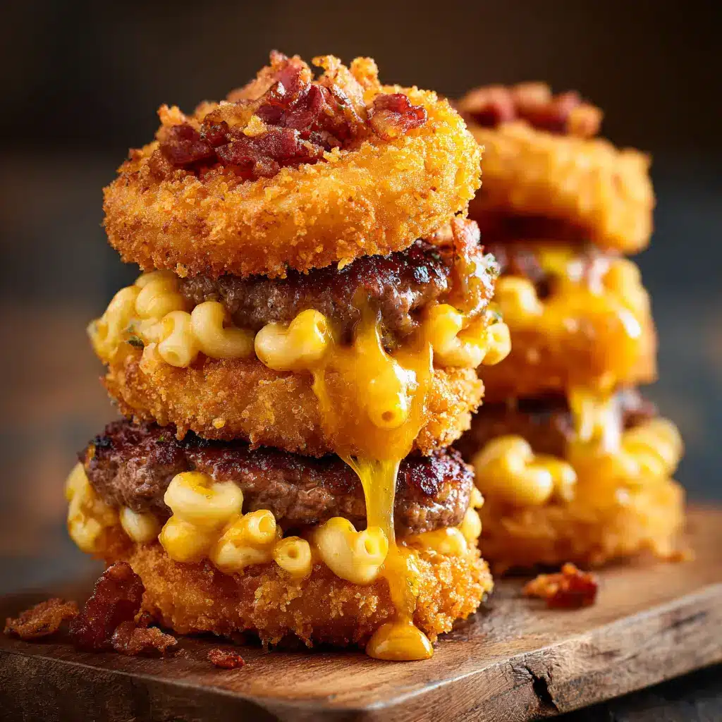 A delicious serving of homemade onion rings with beef filling, ready for dipping.