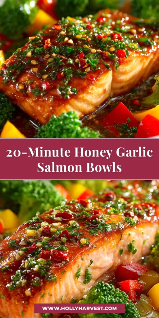 An overhead shot of a perfectly cooked Honey Garlic Salmon fillet in a skillet, coated with a glistening, sticky glaze and garnished with fresh herbs.