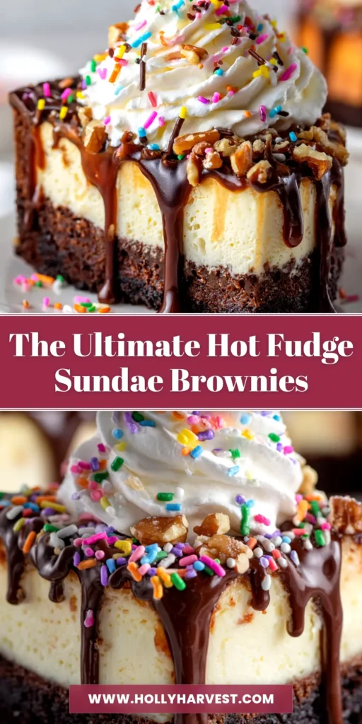 Hot Fudge Sundae Brownie: The Ultimate Gooey Dessert 4 An overhead shot of a decadent Hot Fudge Sundae Brownie in a white bowl, topped with whipped cream, chopped nuts, and a bright red maraschino cherry.