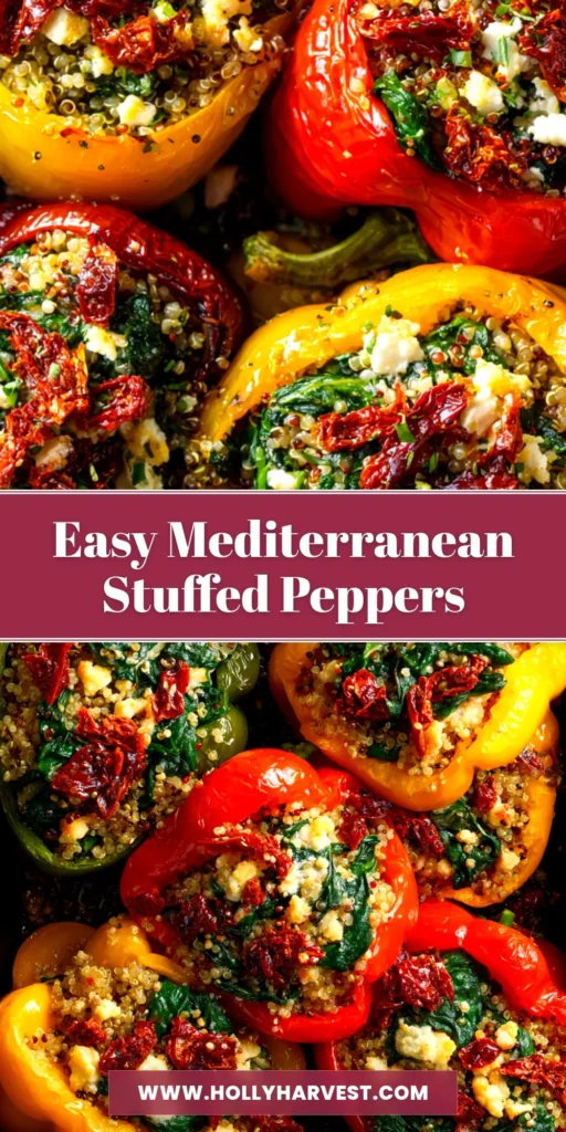 Mediterranean Stuffed Peppers: A Healthy & Easy Recipe 4 A vibrant platter of Mediterranean stuffed peppers, filled with quinoa, ground turkey, and feta cheese, ready to be served. A healthy and easy dinner recipe.