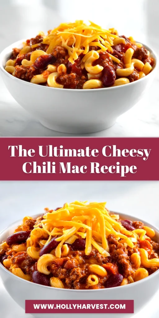 A close-up shot of a white bowl filled with hearty one-pot chili mac and cheese, garnished with fresh parsley. The perfect comfort food.