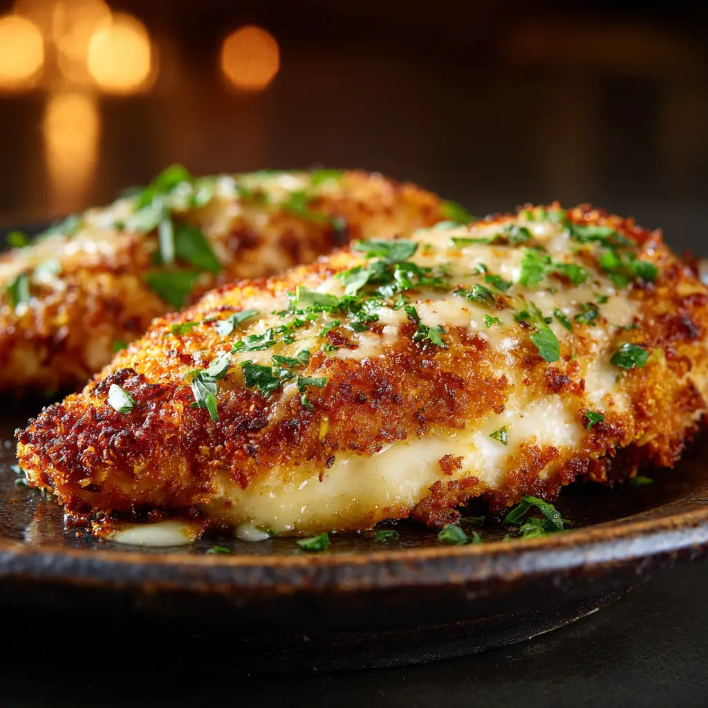 Longhorn Parmesan Crusted Chicken (The BEST Copycat Recipe) 1 A serving of the parmesan crusted chicken on a white plate, sliced to show the juicy interior of the chicken breast.