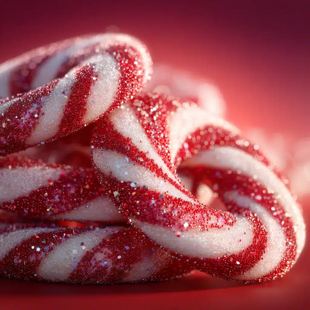 Candy Cane Cookies: The Perfect Holiday Recipe 2 A close-up macro shot of a pile of freshly baked peppermint candy cane cookies, highlighting their crisp texture and vibrant red swirls.