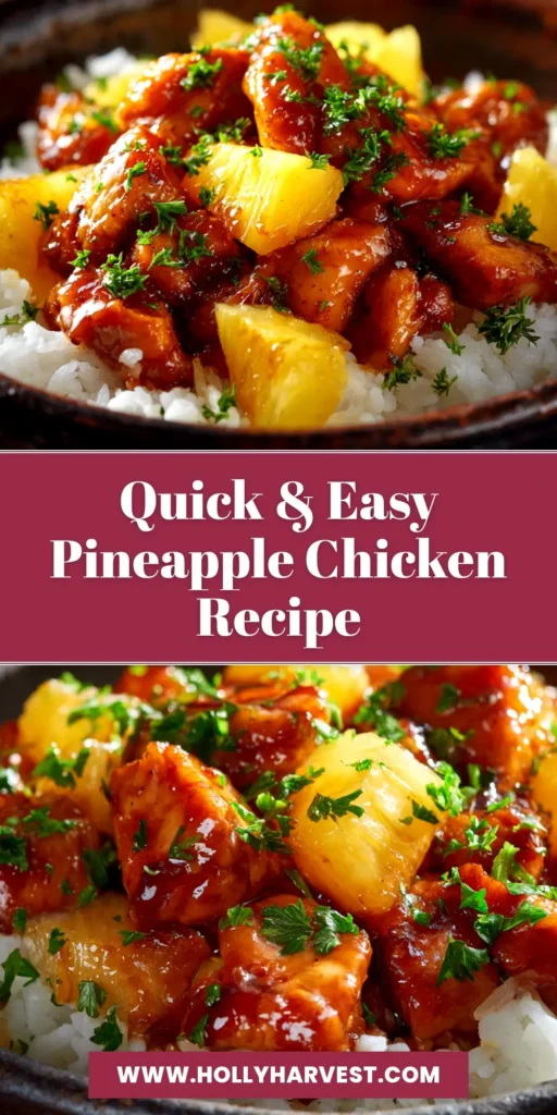 Pineapple Chicken Recipe: A 30-Minute Tropical Escape 3 An overhead shot of the finished Pineapple Chicken Recipe in a white bowl, served over rice and garnished with green onions. The perfect easy weeknight dinner.