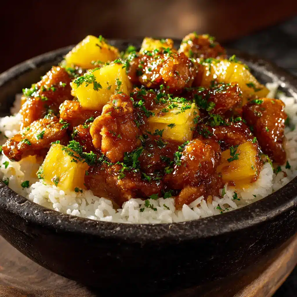 Pineapple Chicken Recipe: A 30-Minute Tropical Escape 2 A close-up shot of juicy pineapple chunks being added to a skillet for a Hawaiian pineapple chicken stir-fry.
