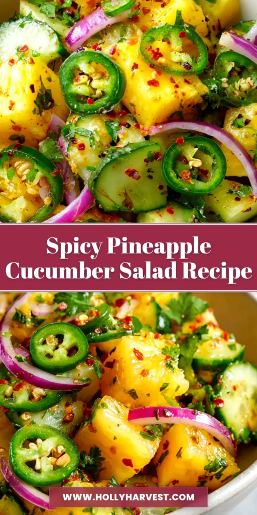 Pineapple Cucumber Salad: The Ultimate Refreshing Side 3 A top-down view of a large white bowl filled with a vibrant Pineapple Cucumber Salad, garnished with fresh cilantro. The perfect refreshing summer side dish recipe.