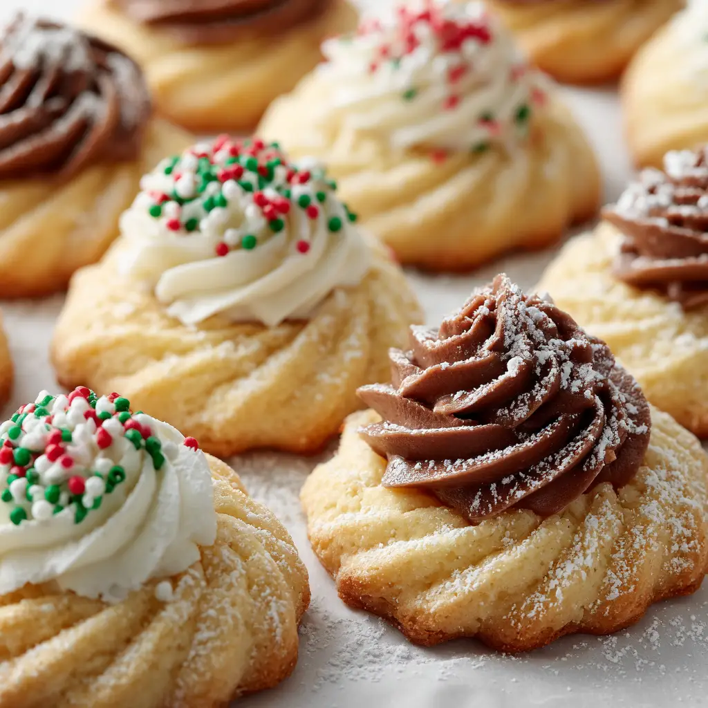 Danish Butter Cookies: The Ultimate Authentic Recipe 1 A detailed photograph of piped Danish butter cookie dough on a baking sheet before being baked, showing the classic swirl shape.