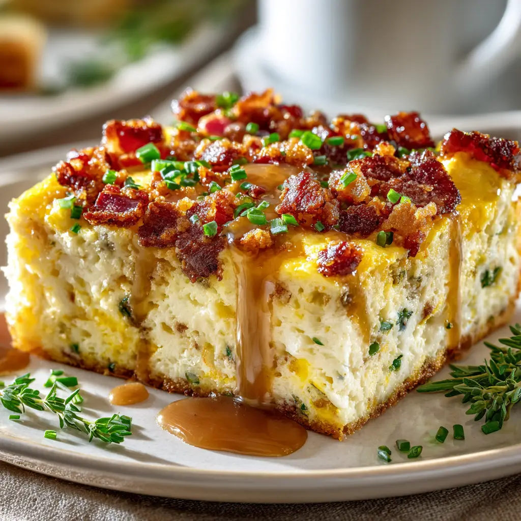 Breakfast Casserole: The Ultimate Recipe for Any Occasion 1 A beautiful sausage breakfast casserole in a 9x13 baking dish, garnished with fresh parsley, ready to be served to a crowd.