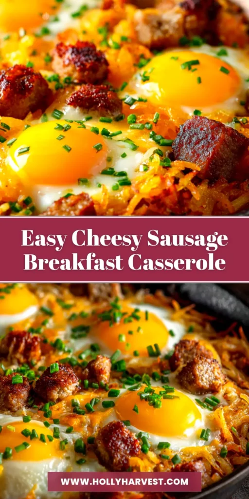 Sausage Hashbrown Breakfast Casserole (The Only Recipe You Need) 4 A delicious slice of sausage hashbrown breakfast casserole on a white plate, showcasing layers of crispy hashbrowns, fluffy eggs, and melted cheese.