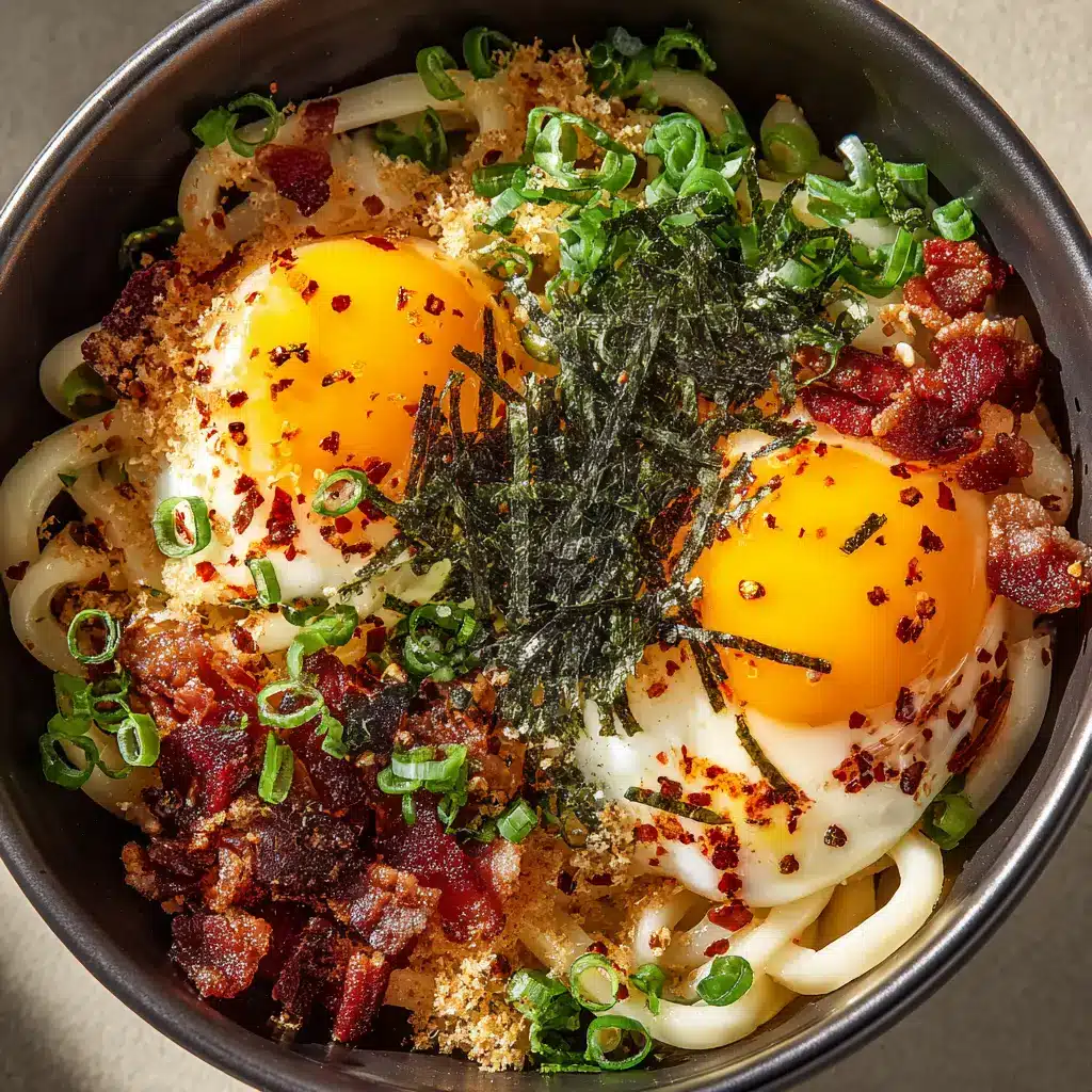 Breakfast Udon: The Ultimate 15-Minute Savory Noodle Bowl 2 A close-up overhead view of a savory breakfast bowl, highlighting the rich broth and perfectly cooked udon noodles.