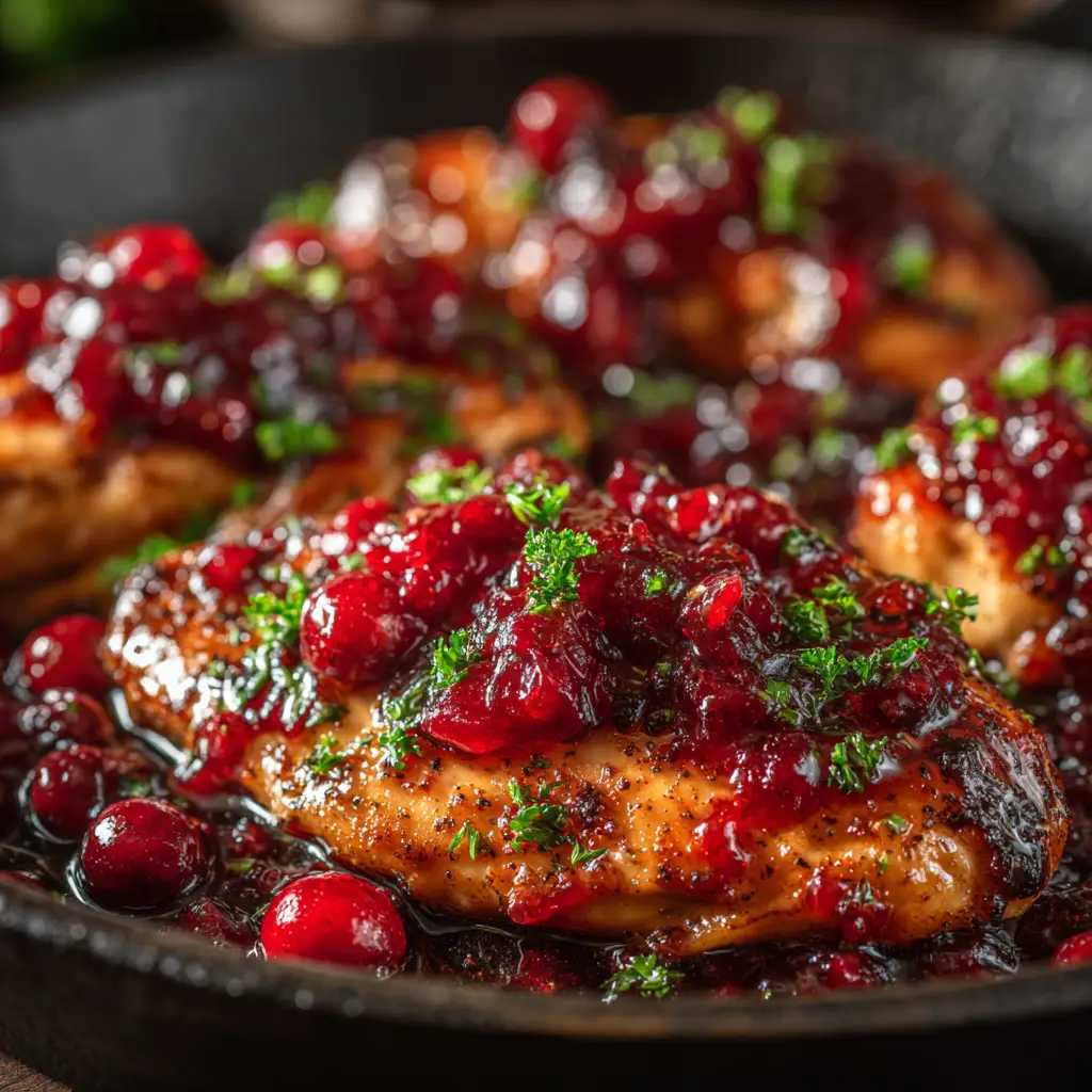 Slow Cooker Cranberry Chicken: The Easiest Holiday Dish 1 A spoonful of shredded cranberry chicken being lifted from the slow cooker, ready to be served over rice or mashed potatoes.