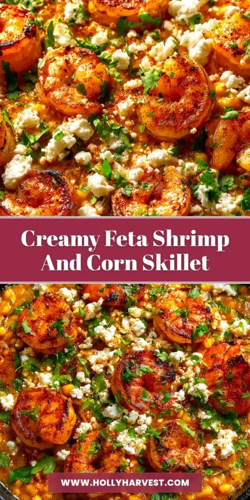 A top-down view of a skillet filled with delicious Shrimp with Creamed Corn, garnished with fresh parsley. A perfect, easy southern dinner recipe.