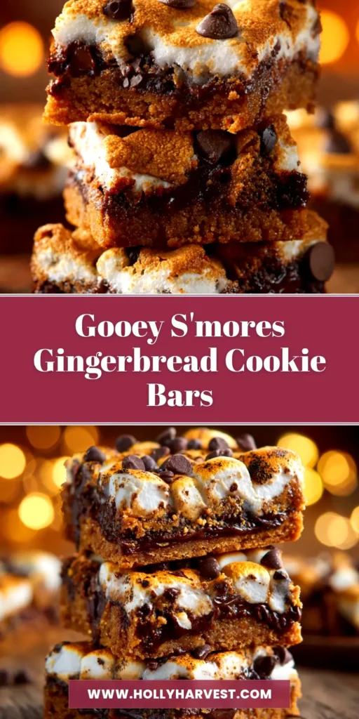 Smores Gingerbread Cookie Bars: The Ultimate Holiday Treat 4 A stack of delicious Smores Gingerbread Cookie Bars on a festive plate, showing the gooey marshmallow topping and chewy gingerbread base.