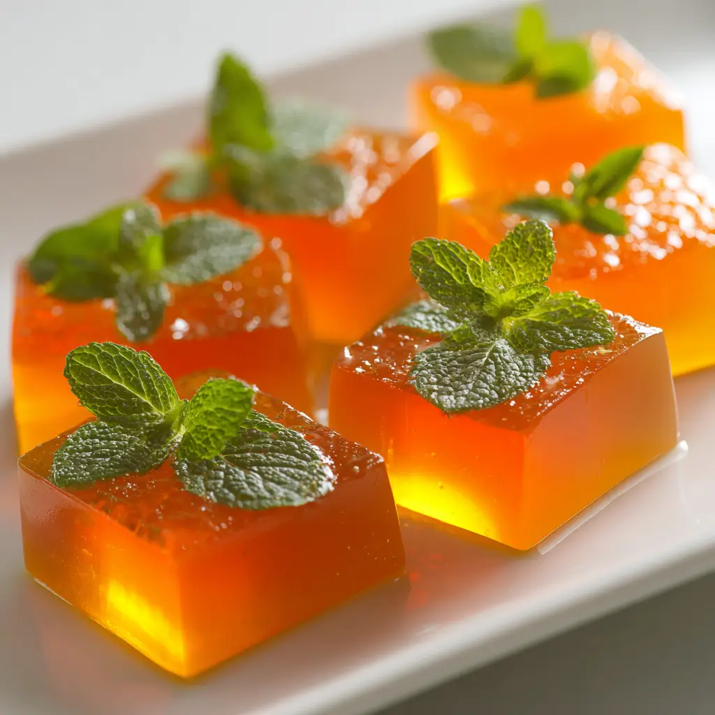 A bright and airy photo of sugar-free orange gelatin squares, a perfect bariatric-friendly dessert.