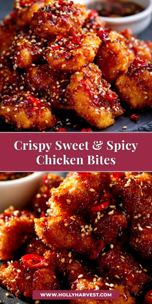 Sweet & Spicy Chicken Bites: The Ultimate Easy Recipe 4 A platter of Sweet & Spicy Chicken Bites, glistening with sauce and garnished with sesame seeds and green onions. The perfect easy appetizer recipe.