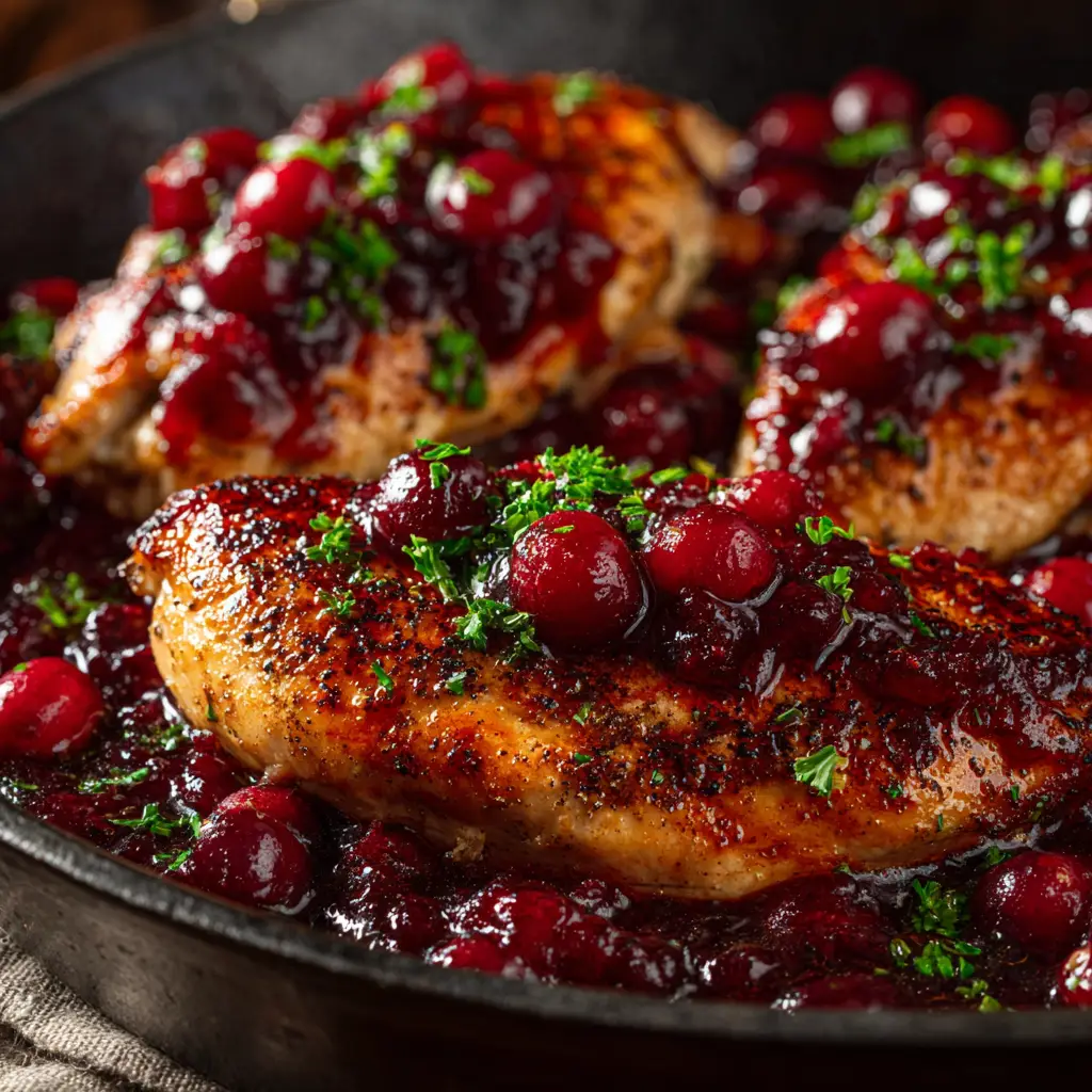 Slow Cooker Cranberry Chicken: The Easiest Holiday Dish 2 An extreme close-up of a juicy piece of crockpot cranberry chicken, showing the tender texture and rich, colorful sauce.