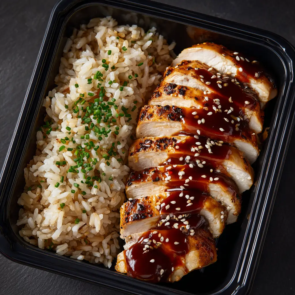 Multiple chicken teriyaki meal prep containers arranged neatly, ready to be stored for the week ahead.