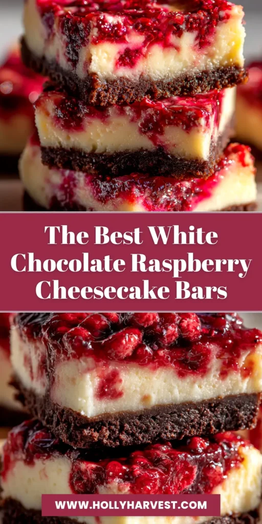 A stack of perfectly cut white chocolate raspberry cheesecake bars on a plate, showcasing the beautiful red raspberry swirl and the thick graham cracker crust.